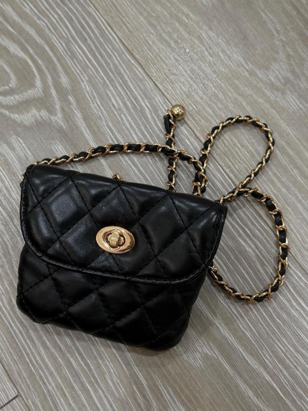 Black Quilted Crossbody Bag with Gold Chain
